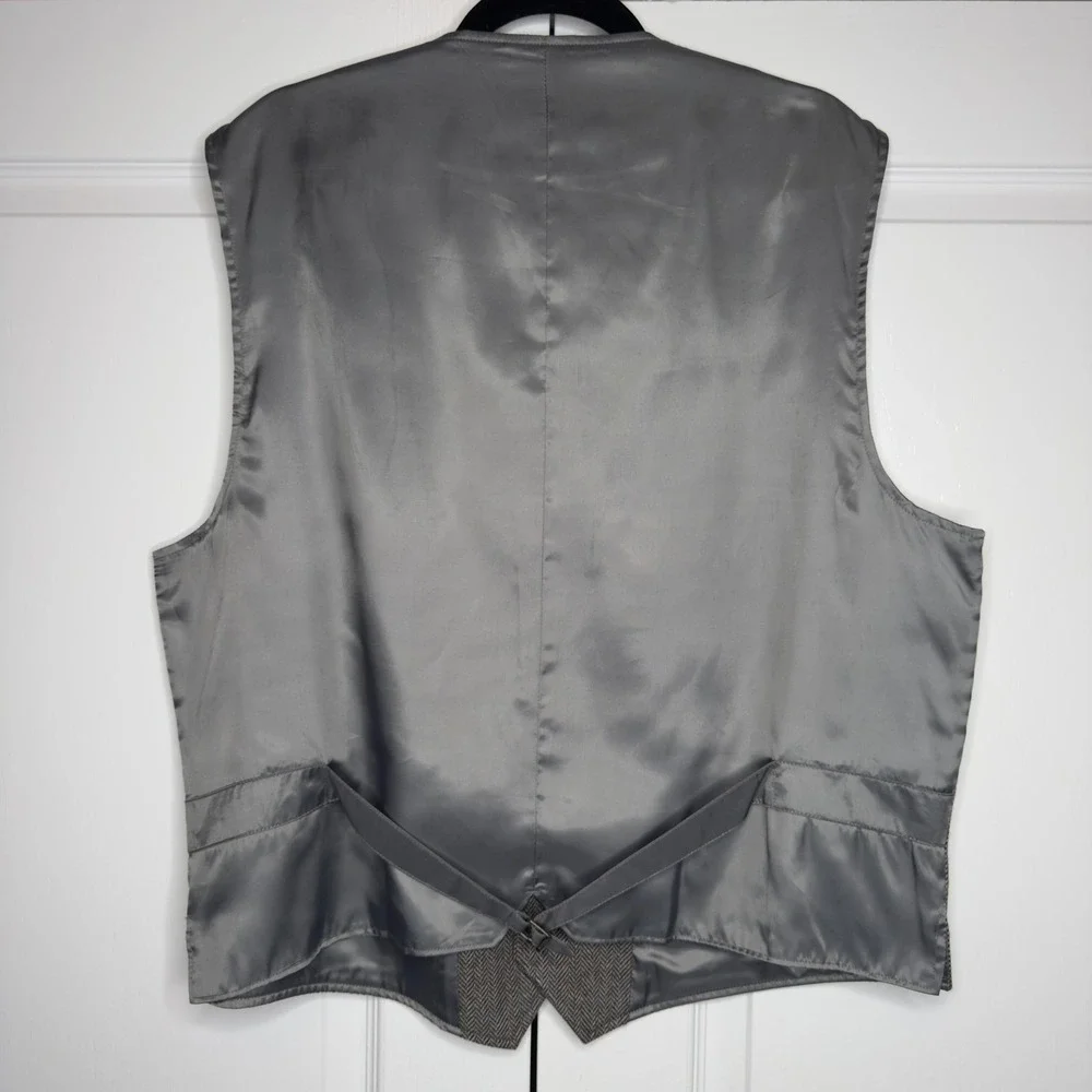 Tre Vero Suit Vest‎ Mens XL Gray Herringbone Wool Tweed Belted Formal Business